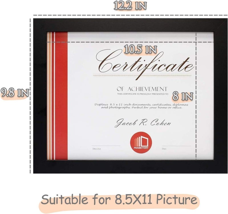 Frametory, 8.5x11 Picture Frame Real Glass - with Back Hangers for Wall Display, Easel Stand for Tabletop, for Certificates, Documents, Awards, Acknowledgements, Wide Molding (Black, 2-Pack) - Image 2